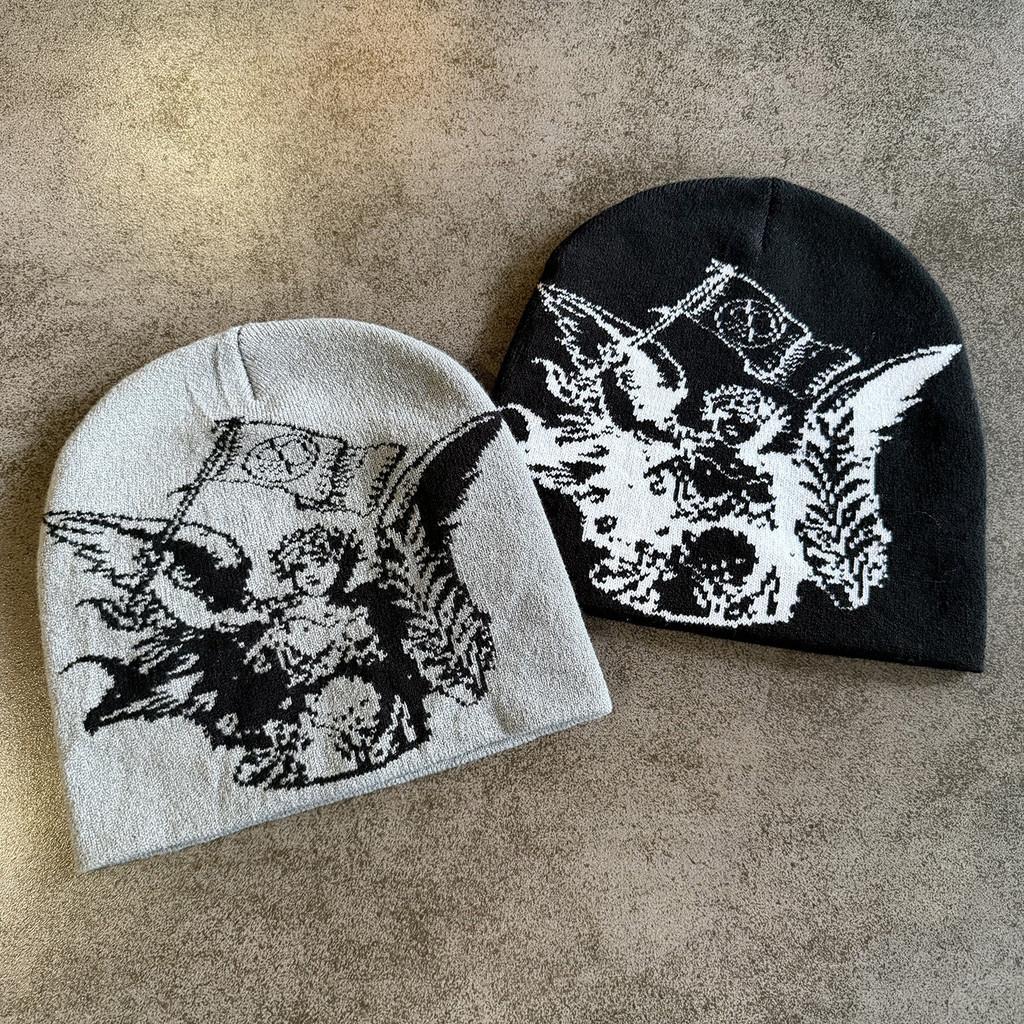 Kawaii Harajuku Knitted Beanie With Colorblock Pattern For Streetwear And Winter Warmth