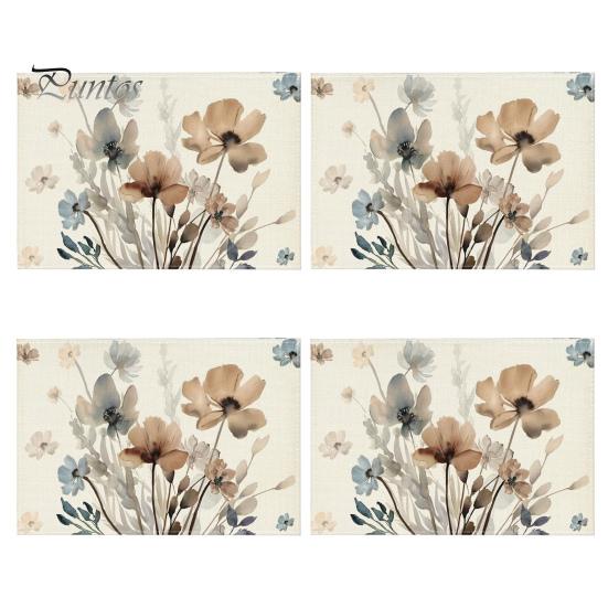 Colorful Table Decor Placemats 1/4 Pcs Printed Placemat Floral Pattern Heat Isolation Wrinkle-Resistant Desk Protection Party Kitchen Dining
