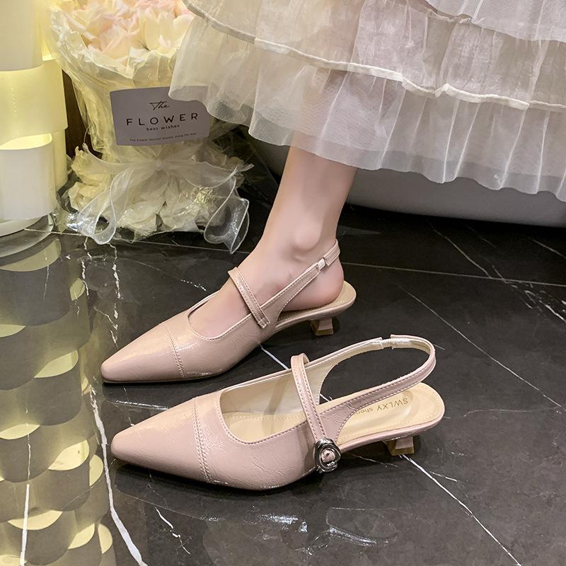 Pointed High-heeled Sandals Women's New Summer Outer Wear One-word Buckle Belt Versatile Empty Shoes