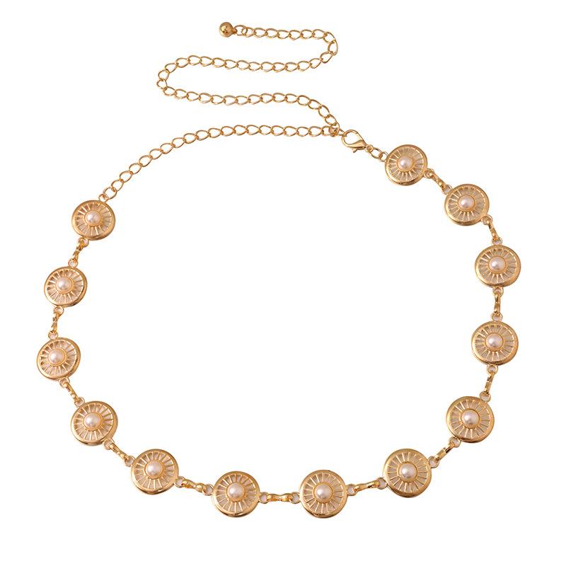 Xiaohongshu Treasure New Metal Circular Hollowed-out Pearl Decorated Waist Chain, A Sweet Waist Chain for Girls