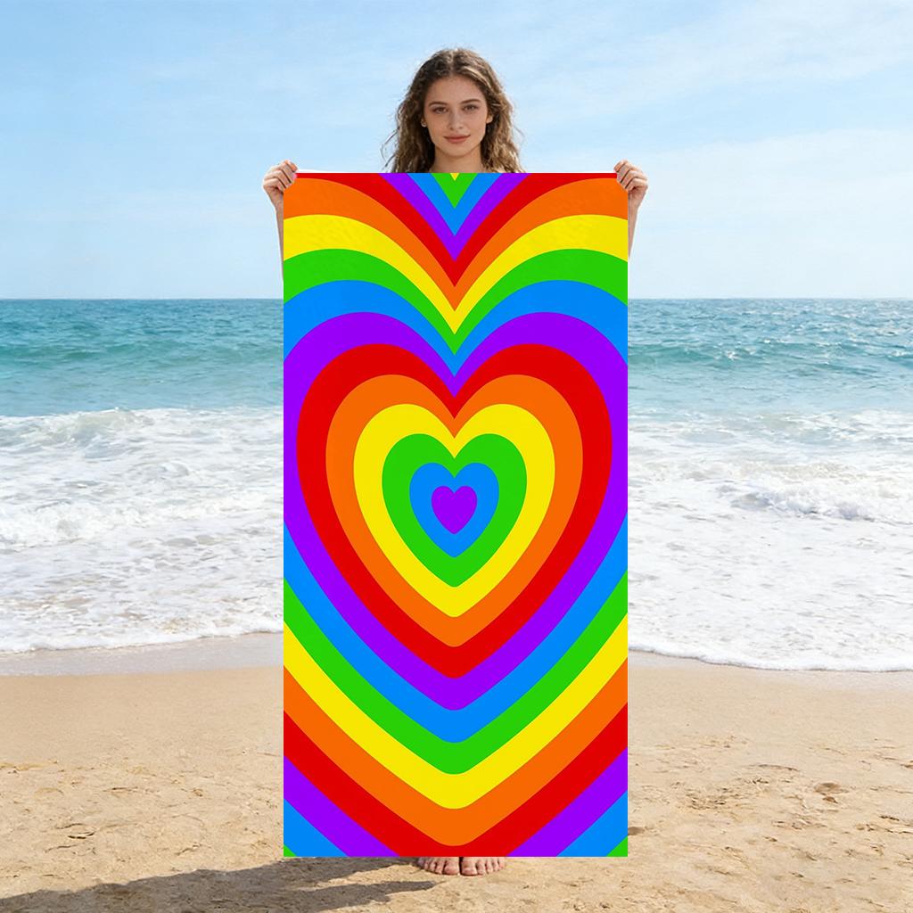 Regenbogenfarbenes Herz Strandtuch Schnelltrocknendes Superhandtuch Für Strand Pool Sport Yoga Fitnessstudio Zuhause Handtuch Geschenk für Freunde Sandfrei