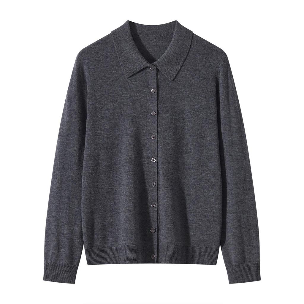 Yangzi 100% Wool Cardigan - POLO Collar Spring & Autumn Fashionable, Age-Reducing Knit