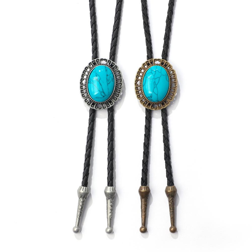 Turquoise Bolo Tie Pendant Western Cowboy Men s Sweater Chain Trendy Necklace