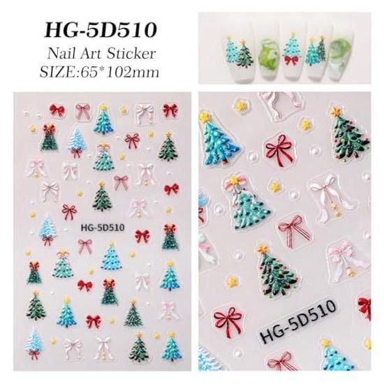 Christmas Nail Stickers 3D Design White Set 6 Elderly Elk Bear Bow Tie Gift Flower Decoration Compatible Gel Nails