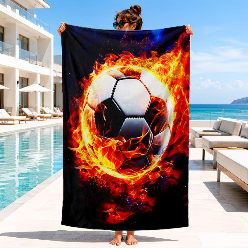 Electric Football Fire Beach Towel, Microfiber Beach Towel, Perfect For Pool, Beach, Travel, Home Decor Beach Party Fan gifts
