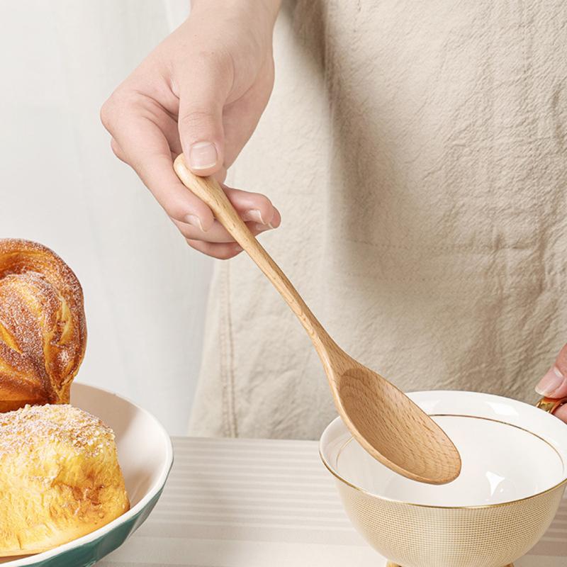 Wiederverwendbares Besteck Messer Gabel Löffel Tragbar Schlichter Rustikaler Stil Buche Holz Geschirr Reise Geschenk