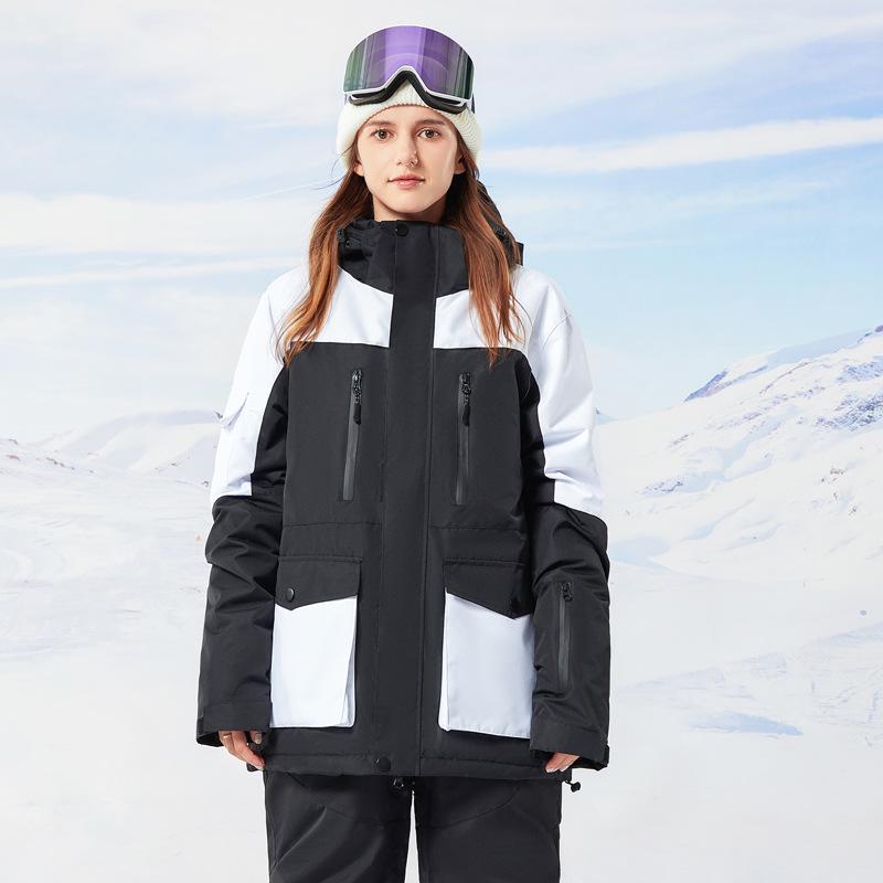 Women's Color Block Ski Suit & Men's Waterproof Ski Jacket - Windproof, Warm, and Breathable for Winter Outdoor Adventures