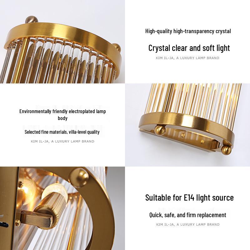 American Crystal Wall Lamp: Minimalist Nordic Stainless Steel Fixture for Living Rooms, Staircases, and Bedrooms.