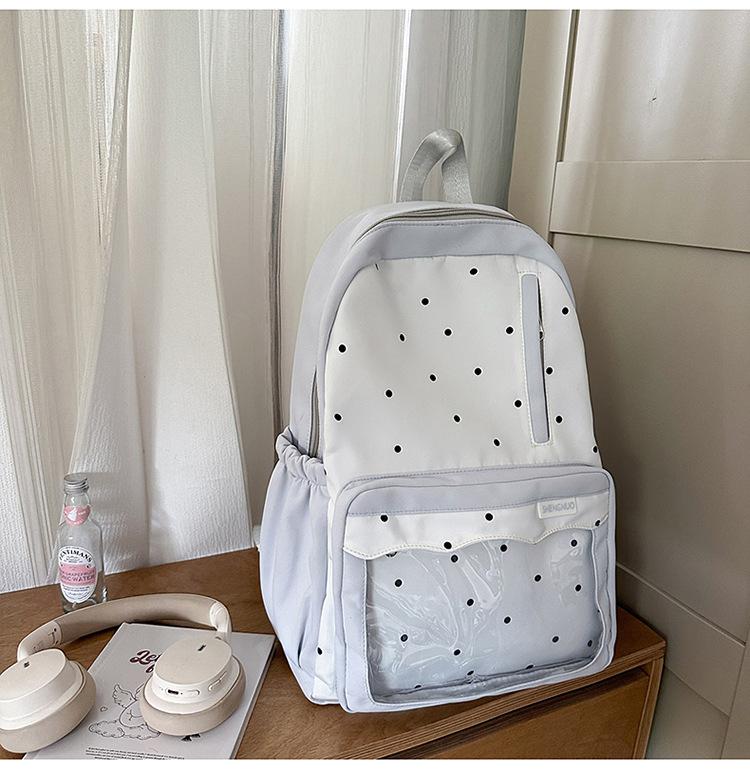 Schoolbag Korean ins new high-value fresh and sweet contrasting polka dot backpack junior high school students lightweight spring outing backpack