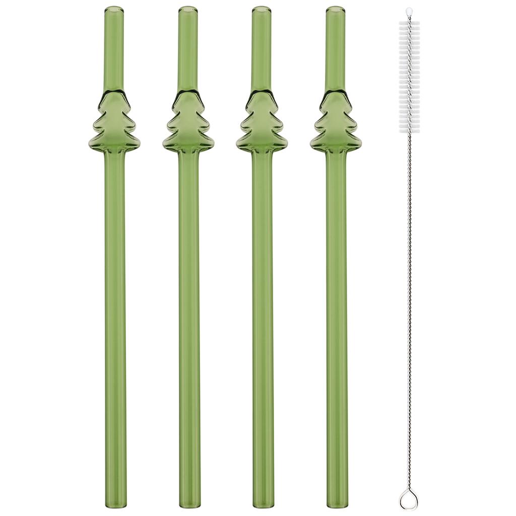 Christmas tree Borosilicate Glass Straw Reusable Drinking Straw with Brush for Milkshakes Cocktail Coffee Bar Accessories