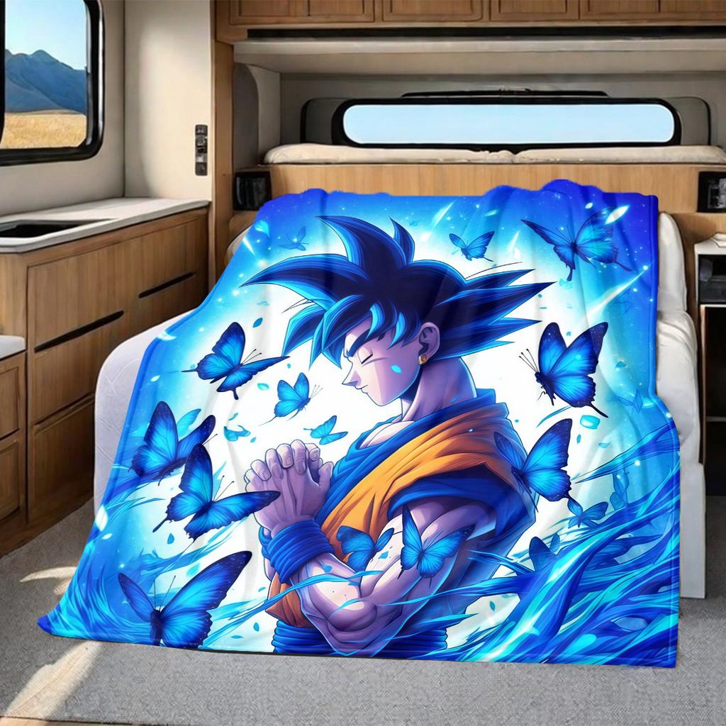1pz Coperta in Flanella con Stampa Son Goku, Alta Qualità per Tutte le Stagioni, Decorazione per la Casa, Calore e Comfort, Perfetta per Regali di Natale