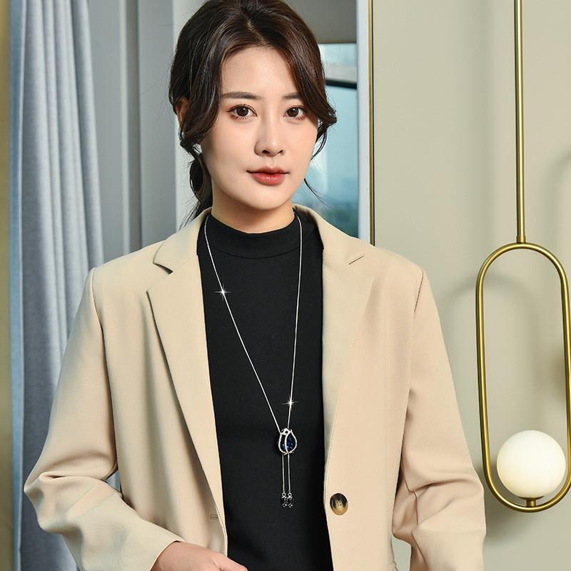 Fashion Woolen Sweater Chain Jewelry With Crystal Tulip Pendant For Womens Casual Style