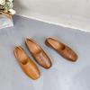 Johnature Zapatos planos poco profundos de cuero genuino con punta redonda y suela blanda, mocasines casuales de color sólido para mujer