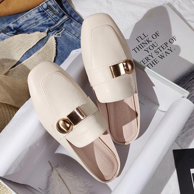 New Spring And Summer Women Wear Slippers Korean Fashion Simple Design Leather Girl Black Muller Shoes