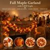 Fall Maple Garland with LED Lights: 5.9ft Artificial Autumn Leaves Hanging Vines for Seasonal Home Décor Thanksgiving Fireplace Mantel Party Decorati
