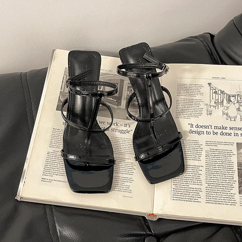 French simple temperament square head thin heel open-toed sandals women's 2025 summer new fashion versatile high heels