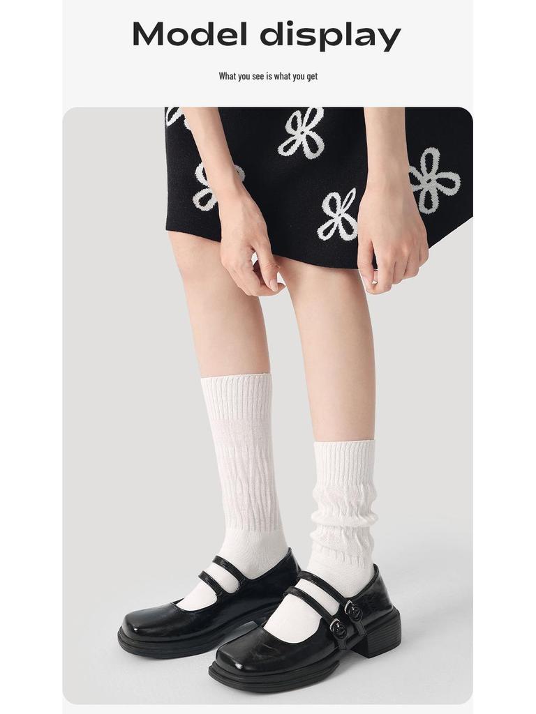 Renaissance Women's Solid Color Mid-Calf Bubble Socks - Versatile Thin Spring & Autumn Style