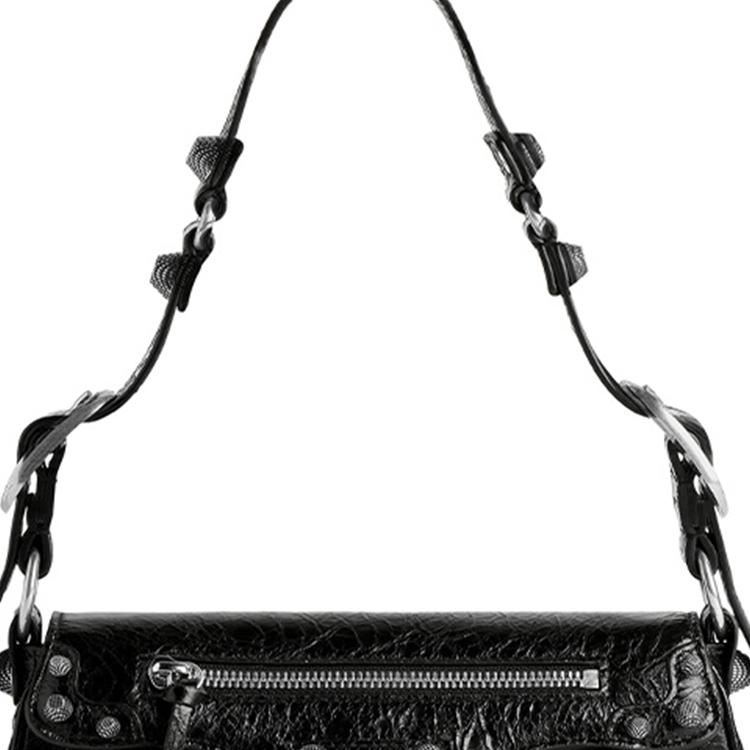 Balenciaga Le Cagole Adjustable Shoulder Strap Studded Magnetic Closure Textured Lambskin Mini Handbag Women handbag Black 7716701VG9Y1000