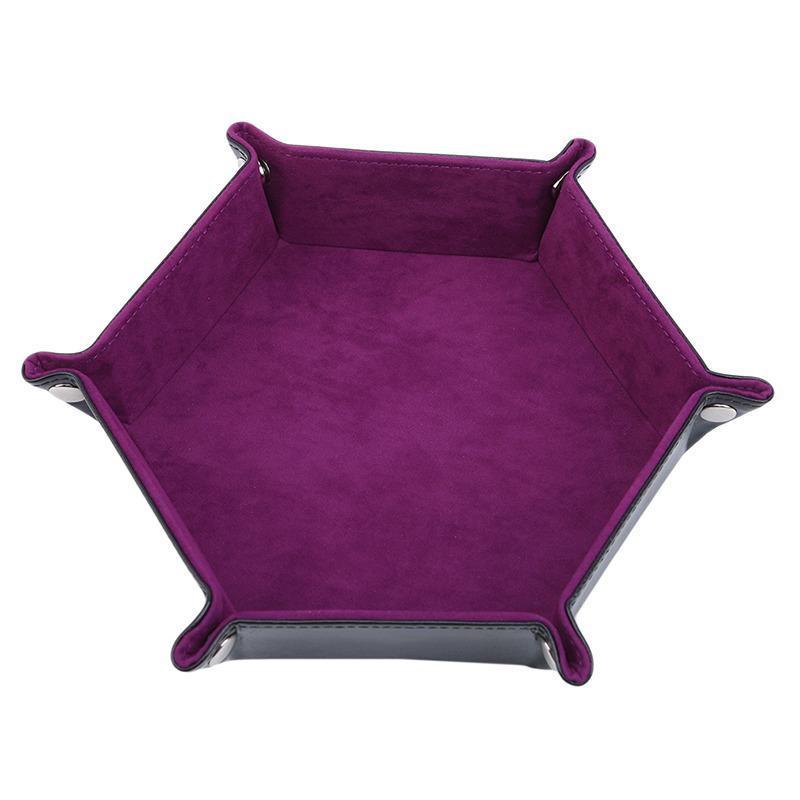 High Quality Leather Folding Hexagon Dice Tray Purple Dice Box For RPG DnD Games Dice Storage Collapsible Phone Key Coin Storage