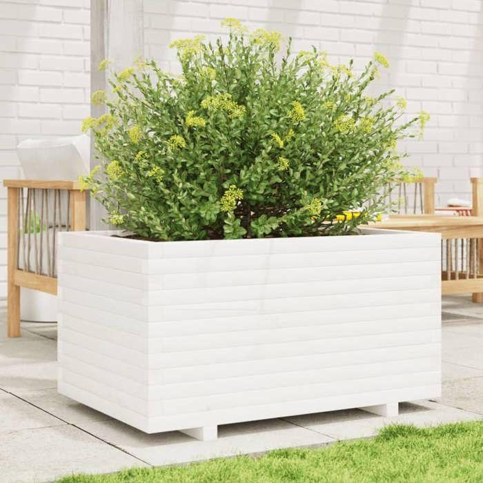 VidaXL Jardinière blanc 90x60x49,5 cm bois de pin massif, jardinière d'extérieur, bac à fleurs, bac à tomates, jardinière de 3282565