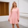 Women's Dress Autumn Winter Female Solid Round Neck Long Sleeve Loose Fashion Casual Simple Dress Women