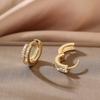 Fashion Zircon Double Layer Huggie Hoop Earrings for Women Vintage Stainless Steel Round Circle Earring Bling Party Jewelry Gift