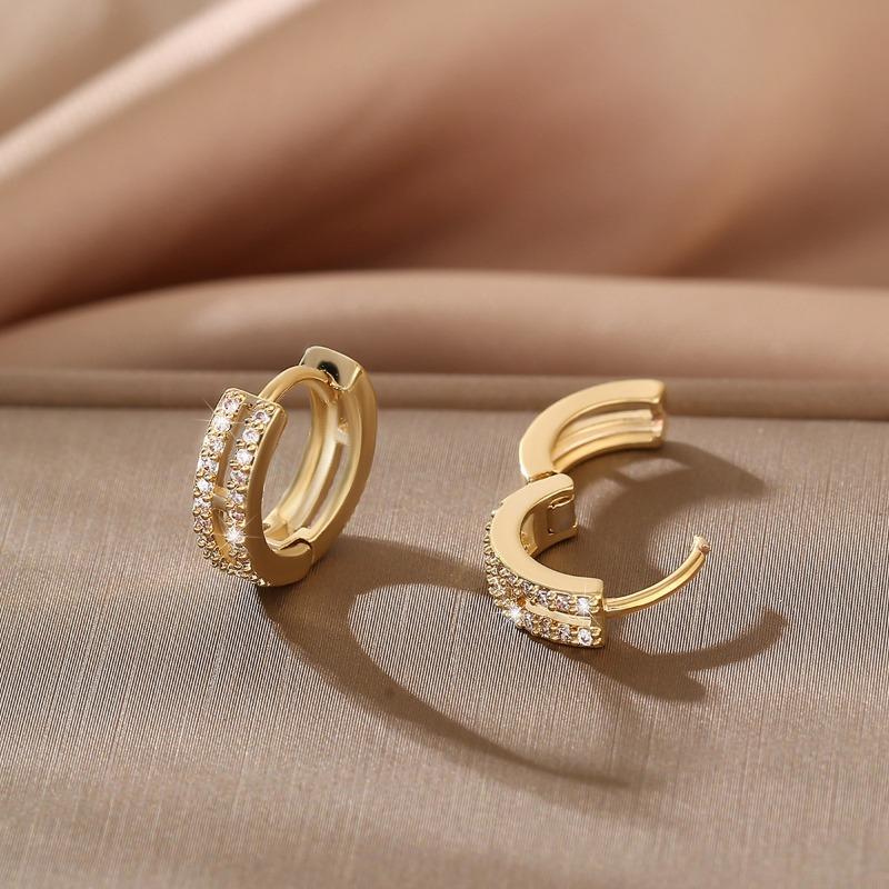 Fashion Zircon Double Layer Huggie Hoop Earrings for Women Vintage Stainless Steel Round Circle Earring Bling Party Jewelry Gift