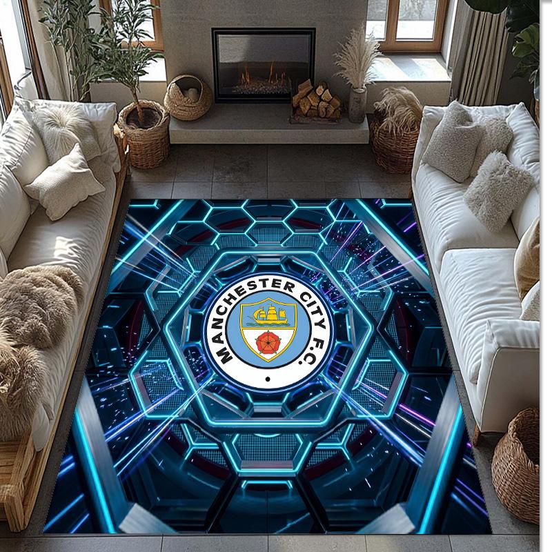 Manchester City Printed Flannel Area Rug Non Slip Soft Polyester Floor Carpet Indoor Decor Mat for Bedroom Living Room Sofa