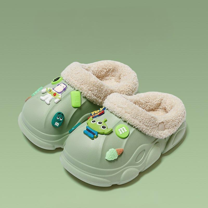 

Детские хлопковые тапочки из ЭВА Зимние детские теплые милые мультяшные тапочки Базз Лайтер Съемные нескользящие хлопковые тапочки для родителей и детей 22-23Inner Length15CM зелёный