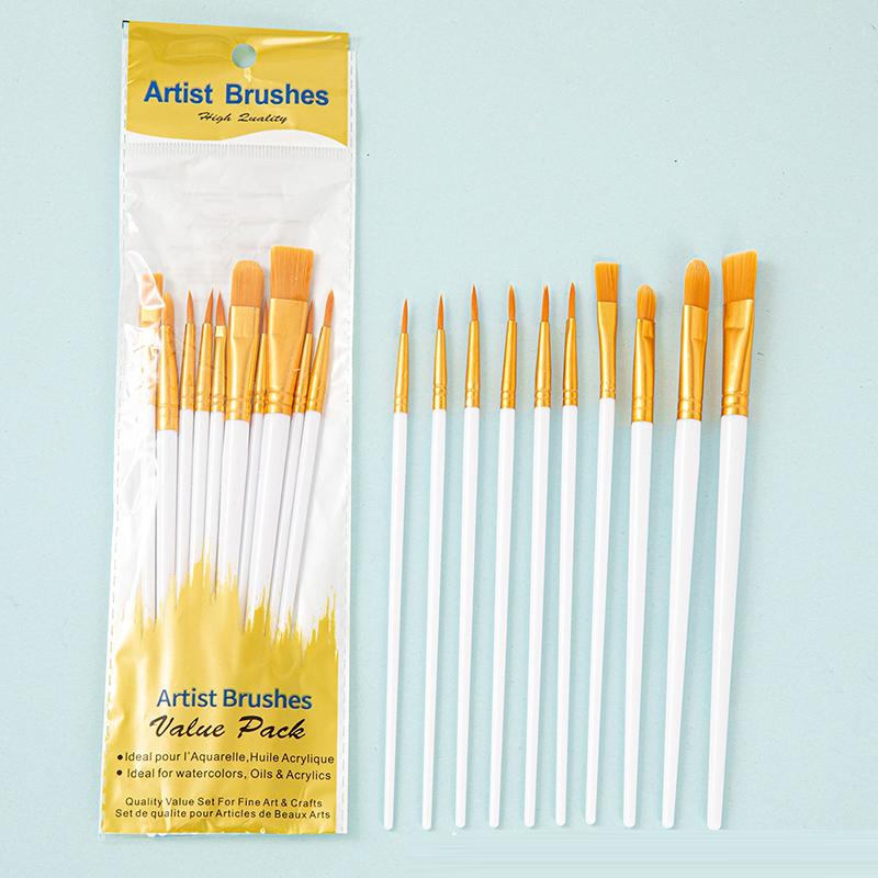 Zestaw 10 sztuk Wielofunkcyjny Pędzel do Akwareli Plastikowy Trzonek Artystyczne Malowanie Akwarela Gwasz Pędzel Olejny Włosie Nylonowe Haczyk Linia Pędzel Olejny