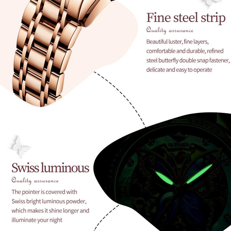 OUPINKE New Business and Leisure Ladies Watch Elegant Light Luxury Waterproof Luminous Diamond Inlaid Mechanical Watch High-end Watch