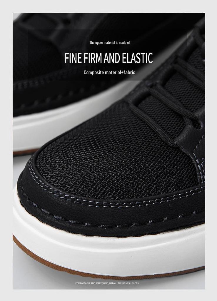 Men's Trendy White Mesh Thick-Soled Sports Casual Leather Sneakers
