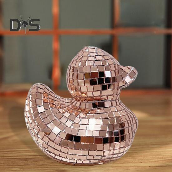 Płytki lustrzane Disco Figurka kaczki Mała kaczka Statua Rzeźba zwierzęca Domowe biuro Półka na książki Dekoracja pulpitu Ozdoba Prezent świąteczny