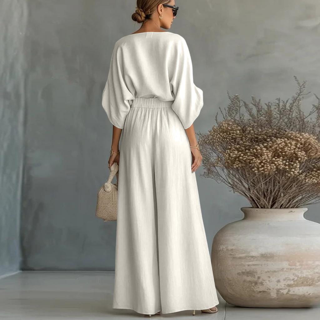 Conjunto de Dos Piezas Elegante para Mujer: Top de Hombros Descubiertos con Cinturón y Pantalones