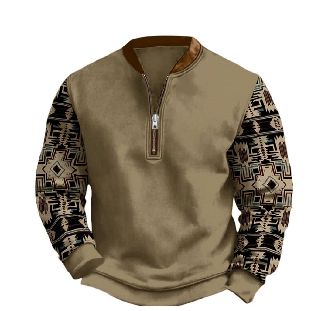 Men's Casual And Trendy Digital 3D Printed Round,neck Long,sleeved Half,pull One,piece Sweatshirt