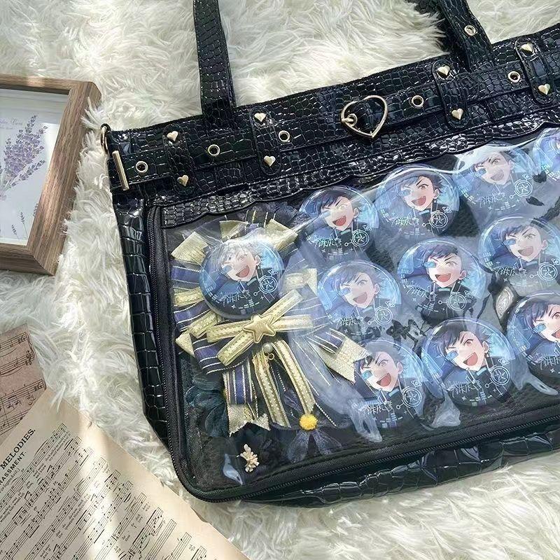JIAERDI Japanese Harajuku Studded Handbag Women Transparent Anime Ita Bag Ladies Square Large Capacity Leather Shoulder Bag 2025