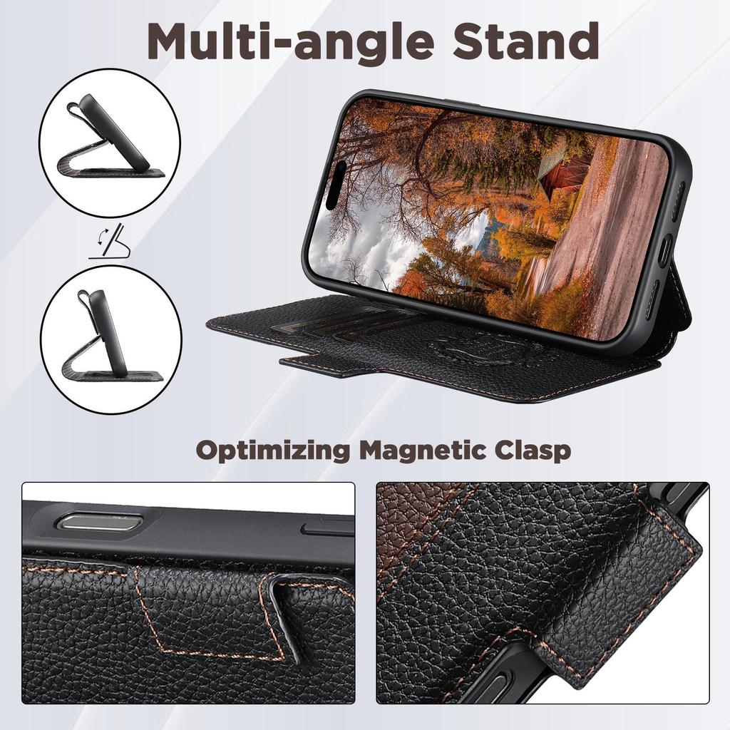 iPhone 17 Flip Case: Card Slot, Magnetic Snap, Wireless Charging Stand, Color Block Wallet, Leather