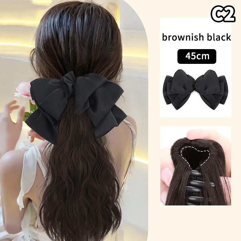 Синтетическая длинная кудрявая повязка на голову с бантом, заколка для волос, натуральный парик, накладные волосы, накладные пряди для женщин. as the picture