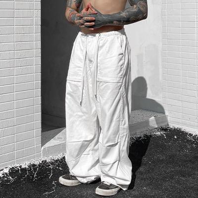 2024 Unisex Trendy Wide-Leg Cargo Pants: American Loose-Fit Parachute Style with Elastic Waist and Drawstring.