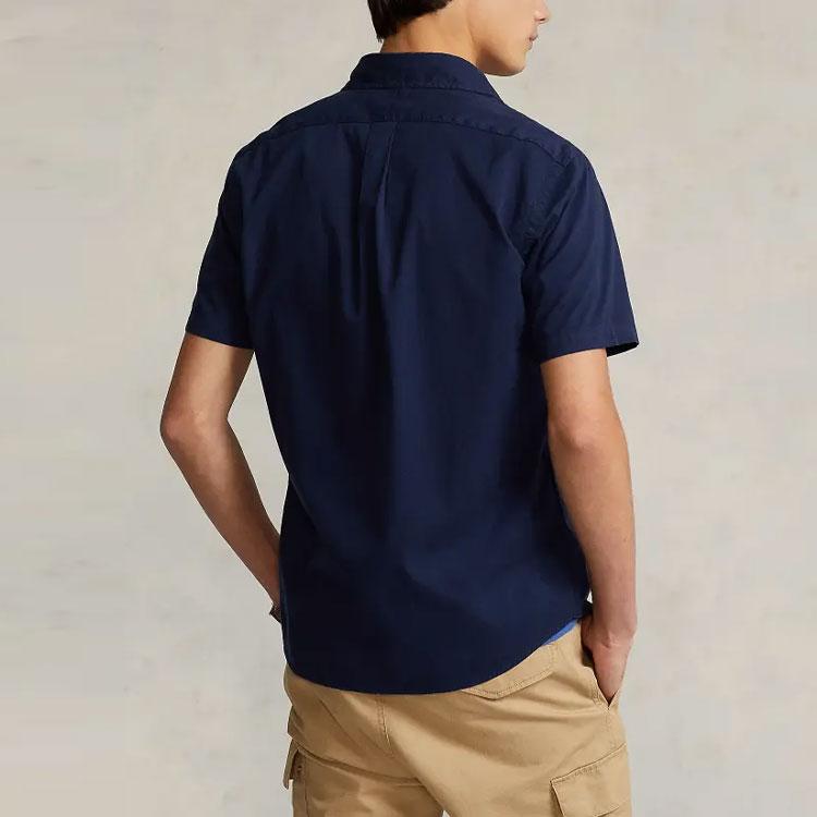 Polo Ralph Lauren SS22 Solid Color Polo Button Short Sleeve Shirt Men Shirts Dark-Blue MNPOWOV1N820497-410