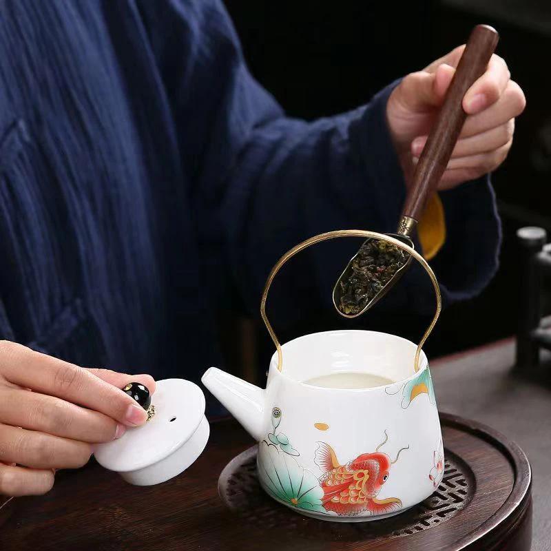 High Quality Suede Jade White Porcelain Teapot Puer Tea Pot and Cup Set Heated Kettle Teaware Teapots Chinese Mug Service Clay