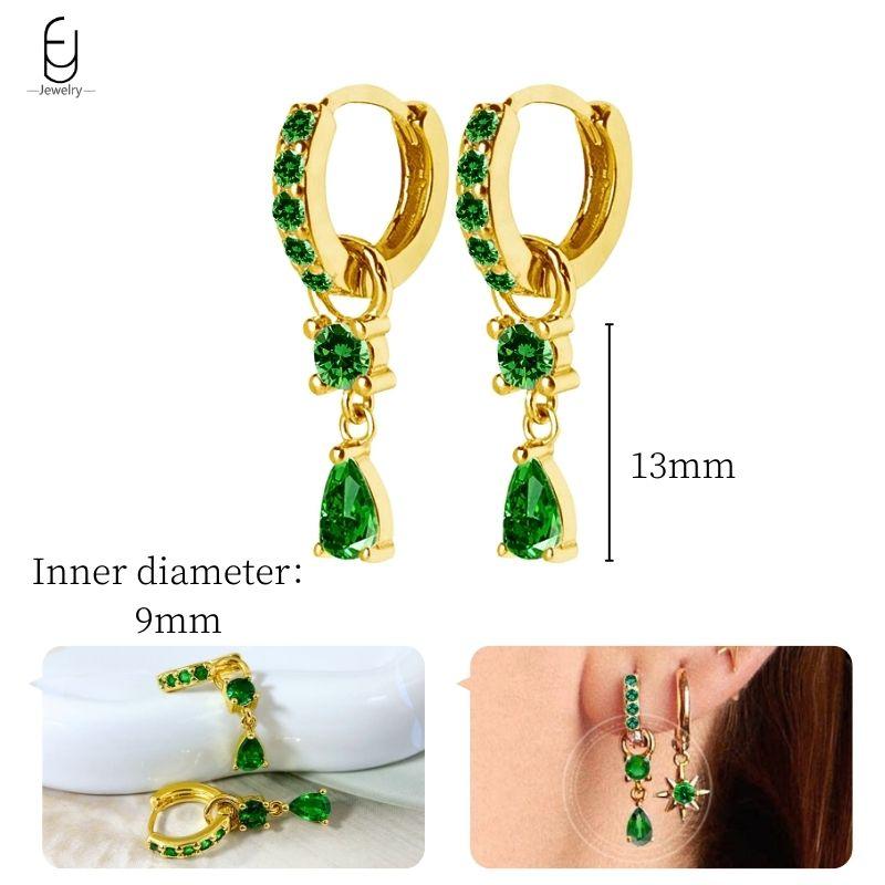 925 Silbernadel Grüne Zirkon Gold Ohrringe Herz Creolen für Damen Zarte Steckerohrringe Luxuriöser Schmuck Geschenke