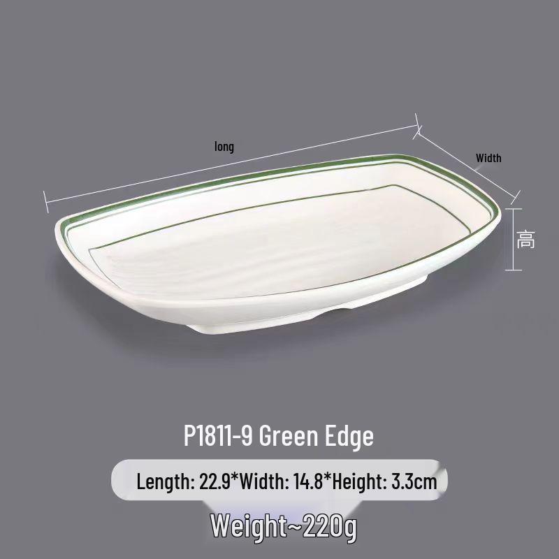 Melamine Rectangular Dinner Plate for Hot Pot, BBQ, and Cold Dishes - Porcelain-Look Restaurant Plate.