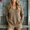 Women Long Sleeve V Neck Lightweight Knit Sweater Casual Pullover Soft Stretchy Fit Relaxed Style Comfortable Knitwear for Everyday Wear