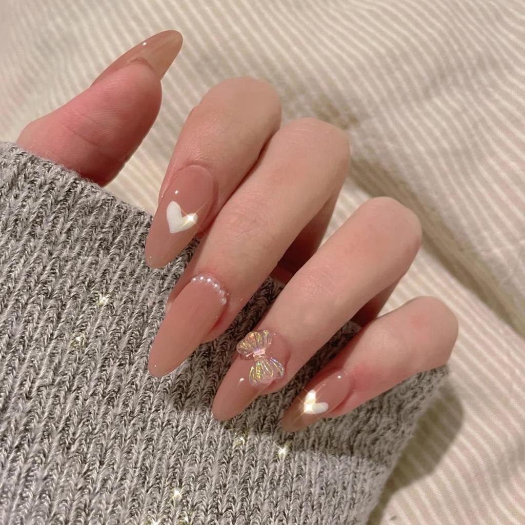 24Pcs Pink Silver Glitter Diamond Fake Nails Long Ballerina Press On Nails Reusable False Nail Tips Set