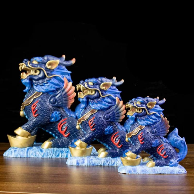 Color Copper Figurines Pair Pure Brass Wealth Kirin TV Cabinet New Year Decorations Home Living Room Decoration Opening Ce