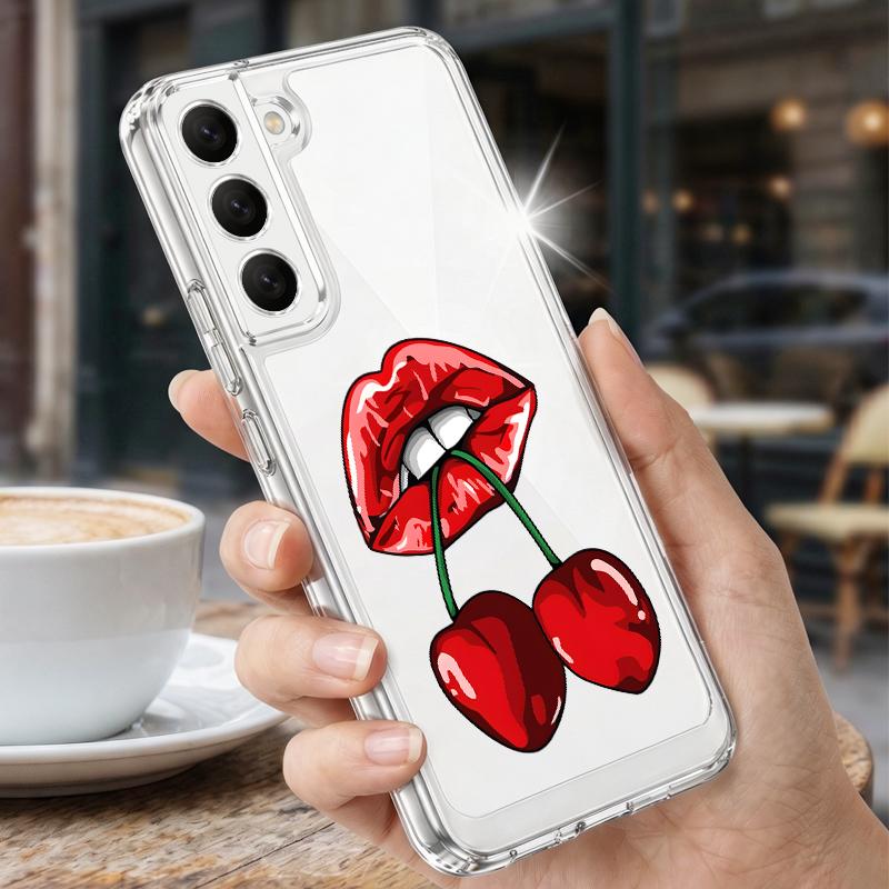 Funda de Fruta Cereza de Dibujos Animados Para Samsung A57 S26 Ultra A37 A17 A56 A36 A26 A16 A55 A35 A25 A15 A54 5G S21 FE S22 S23 S24 S25 Plus Cubierta Suave de TPU Transparente