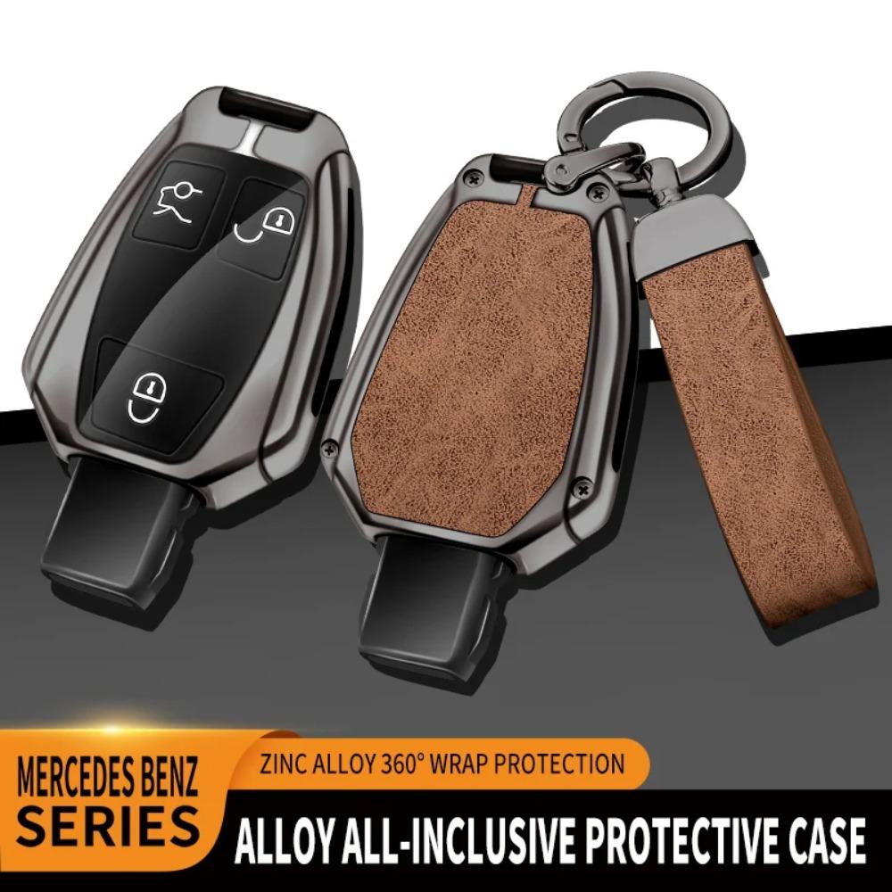 Leather Car Metal Key Case Cover Shell for Mercedes Benz A B C E Class GLS GLA GLK GLC CLS CLA AMG W204 W205 W212 W463 W176