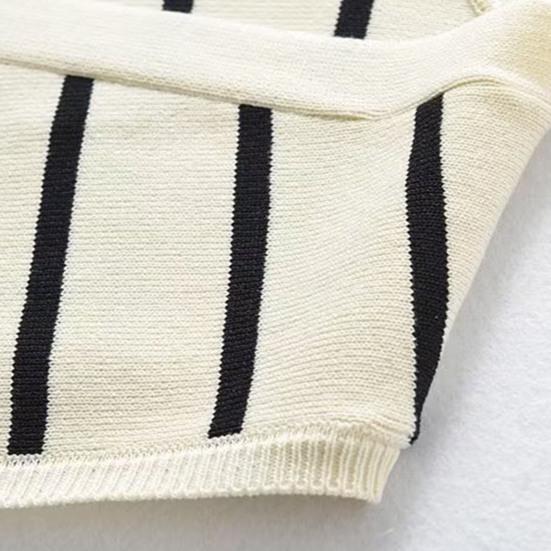 Women Knitting Vest V-Neck Sleeveless Single Breasted Striped Print Vest Wrinkle-Resistant Knitwear Daily Wear