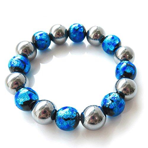 [GOLD STONE] Terahertz Ore X Luminous Firefly Glass Blue Bracelet, 12mm, Glow-in-the-Dark Power Stone, Inner Diameter: Approx. 18cm